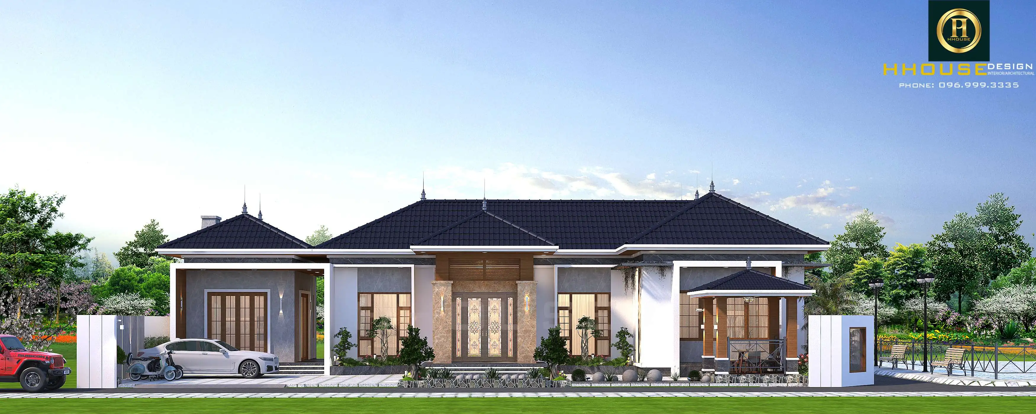 Thiết kế nhà biệt thự 1 tầng hiện đại tại Hoà Bình HH.KT2402